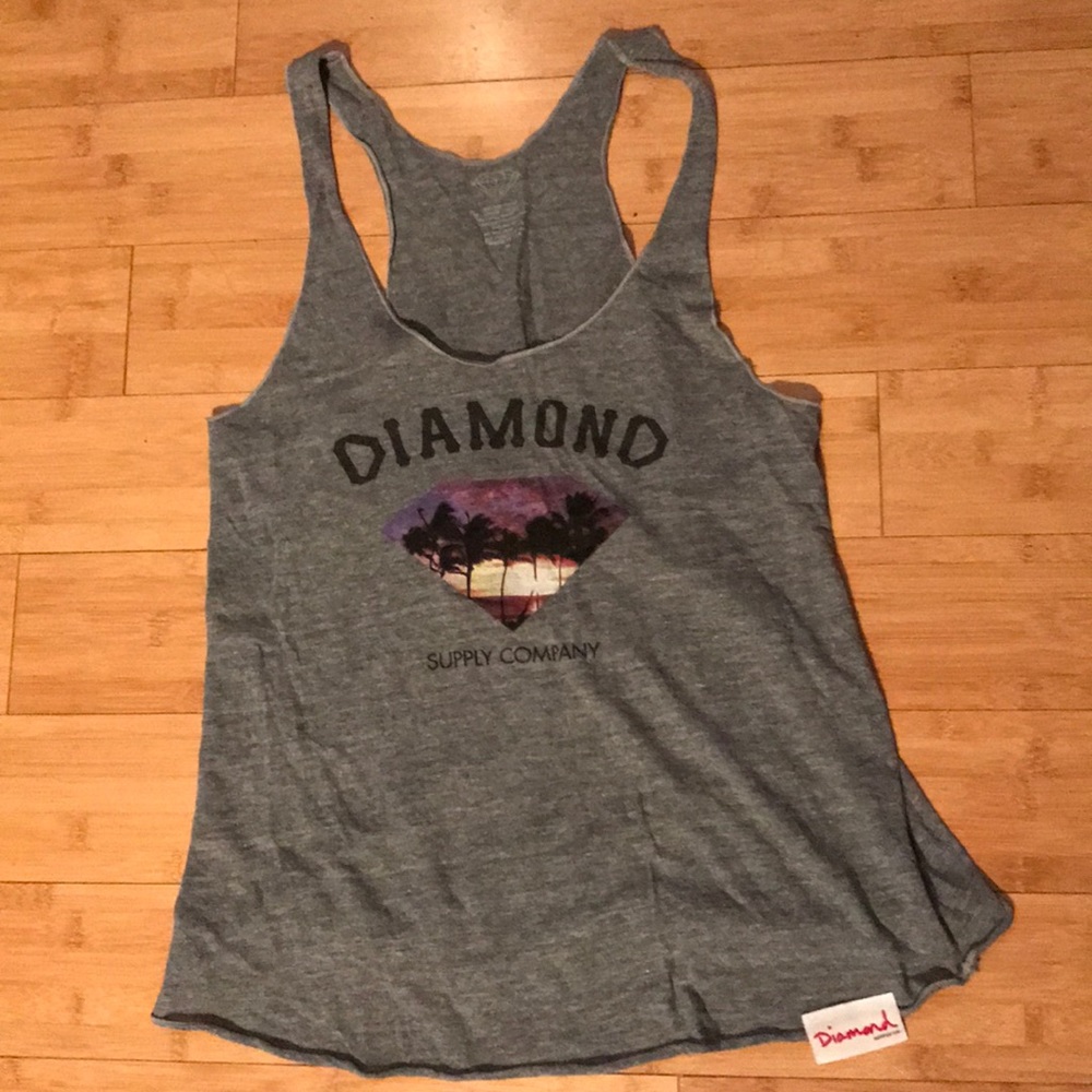 Diamond Supply Co tank w palm beach scene sunset